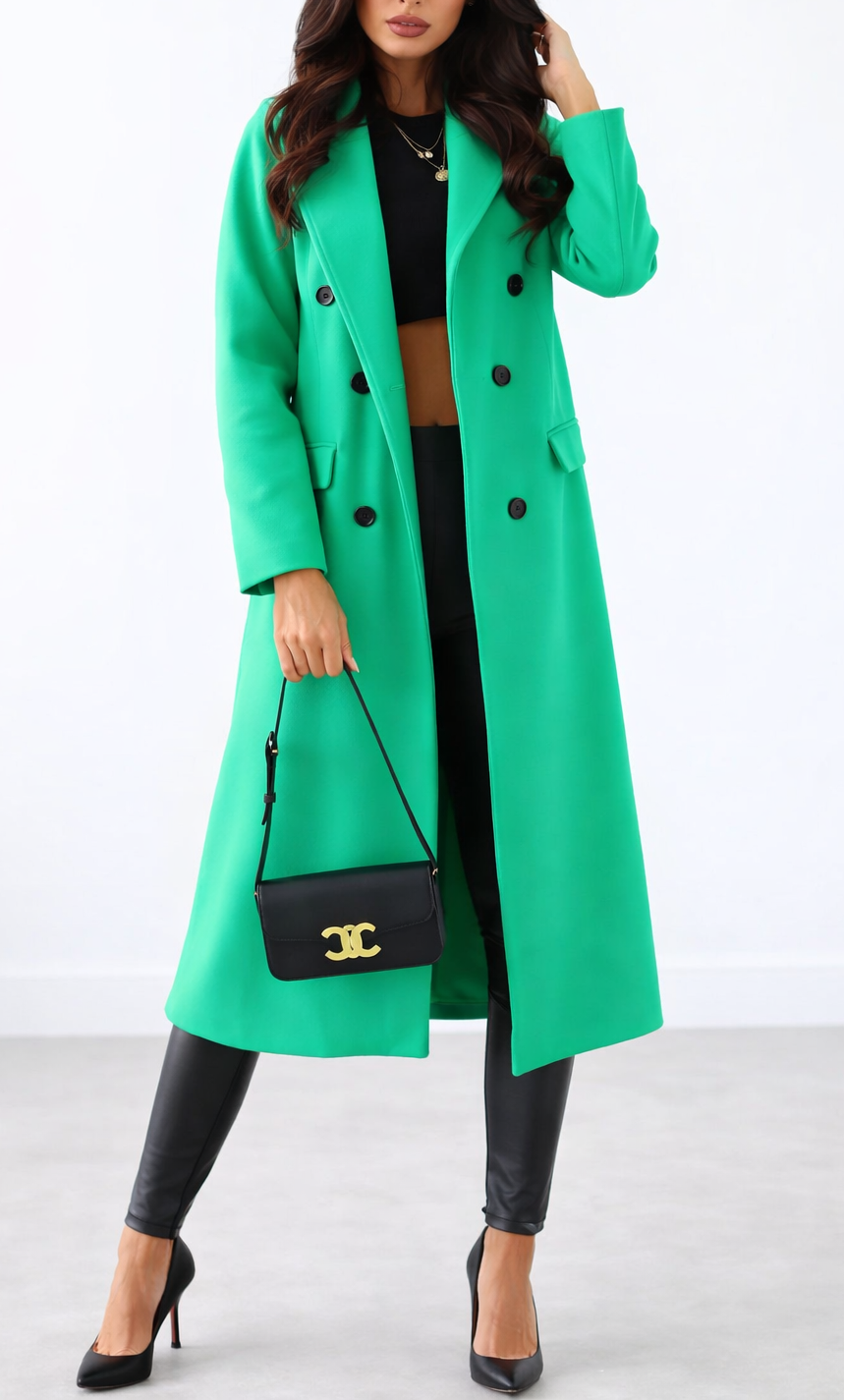 Women’s Double-Breasted Longline Overcoat – Structured Fit