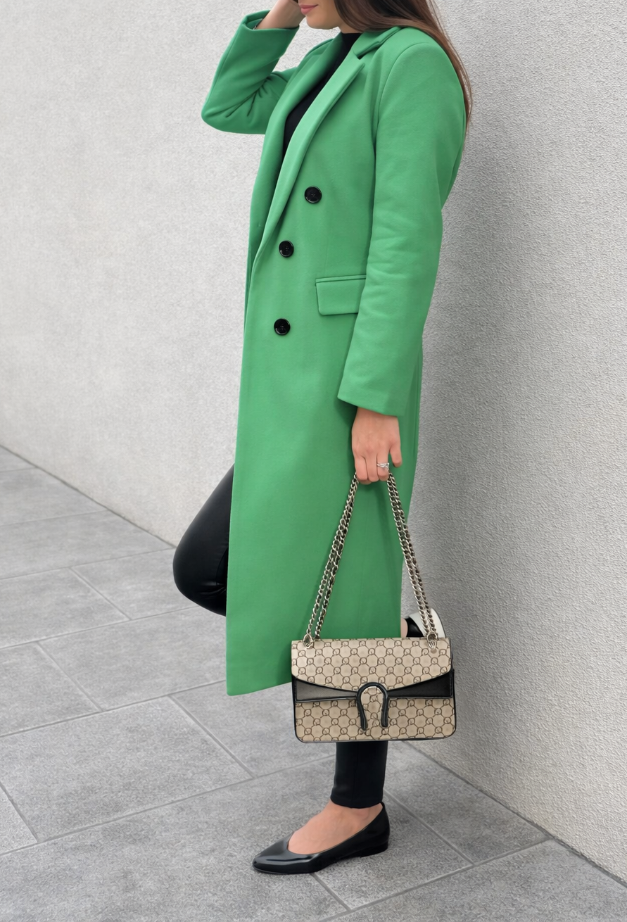 Women’s Double-Breasted Longline Overcoat – Structured Fit