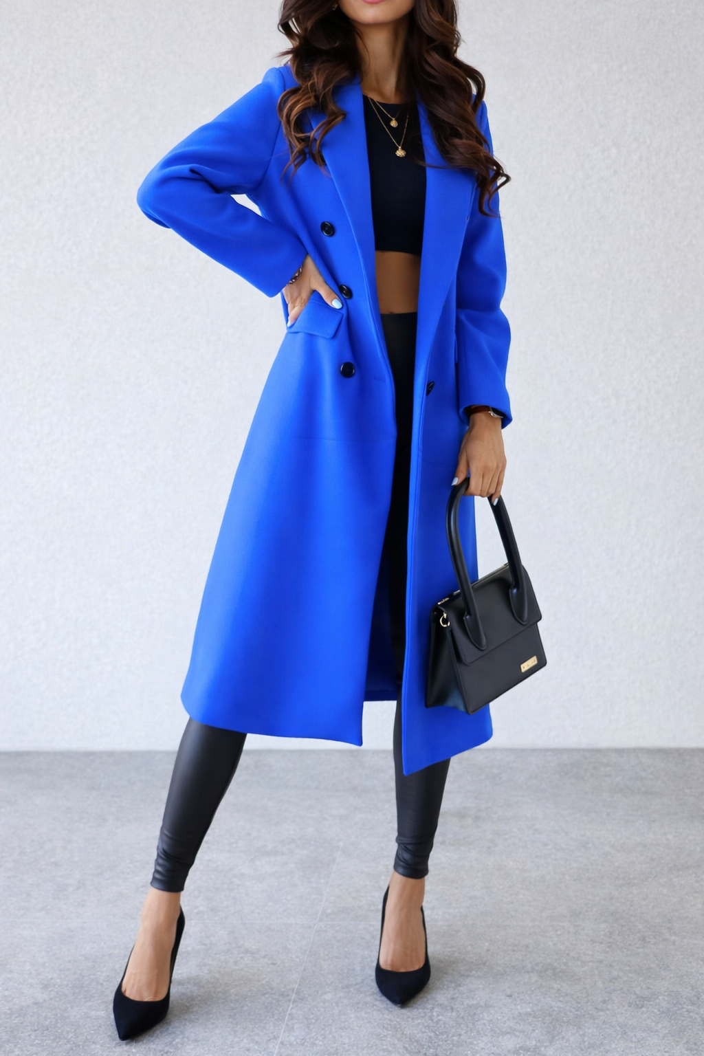 Women’s Double-Breasted Longline Overcoat – Structured Fit