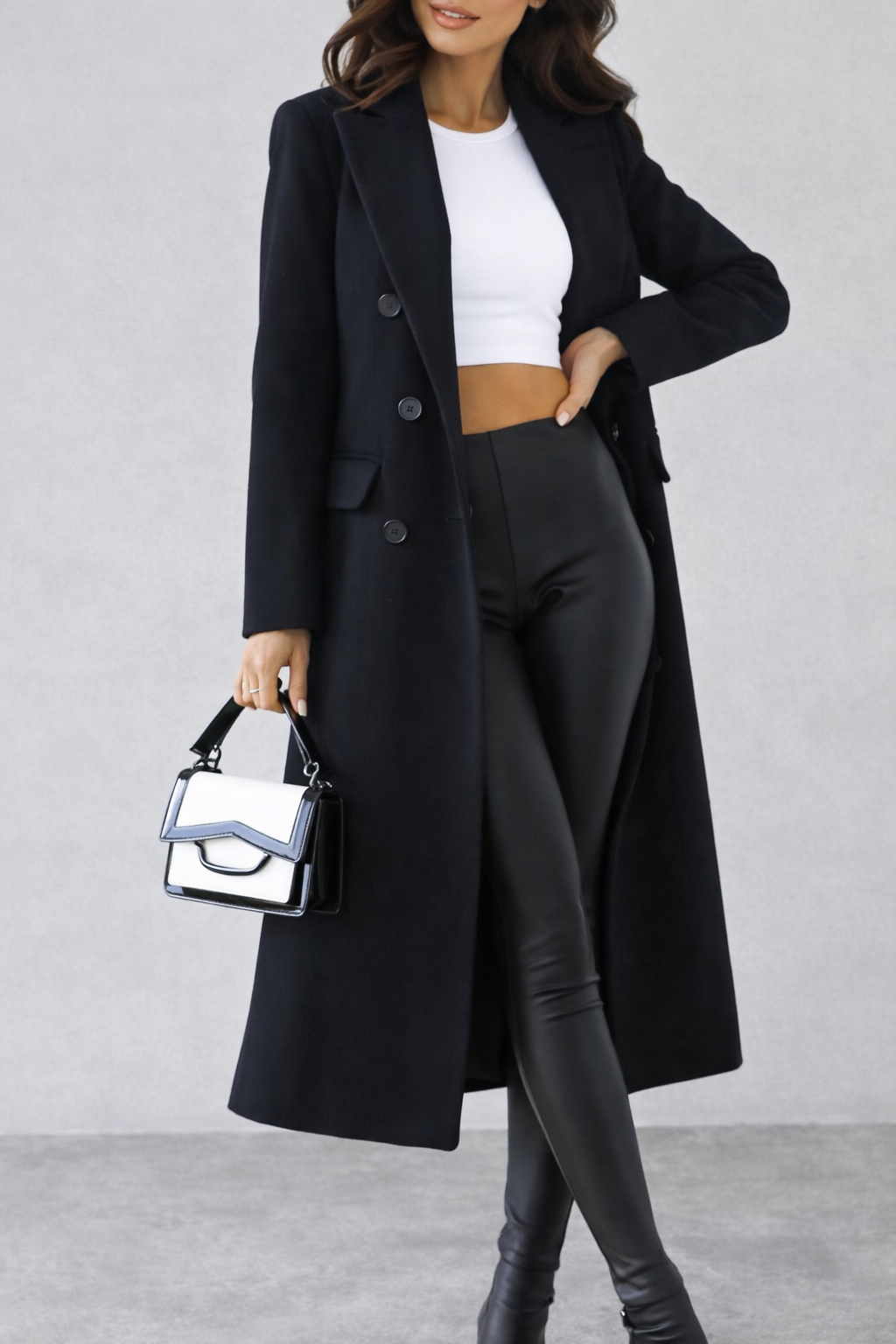 Women’s Double-Breasted Longline Overcoat – Structured Fit