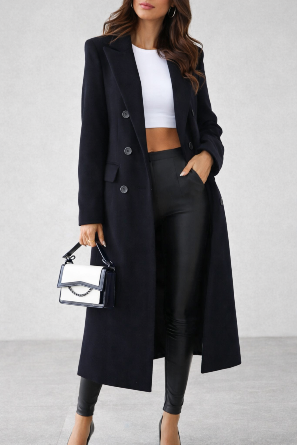 Women’s Double-Breasted Longline Overcoat – Structured Fit