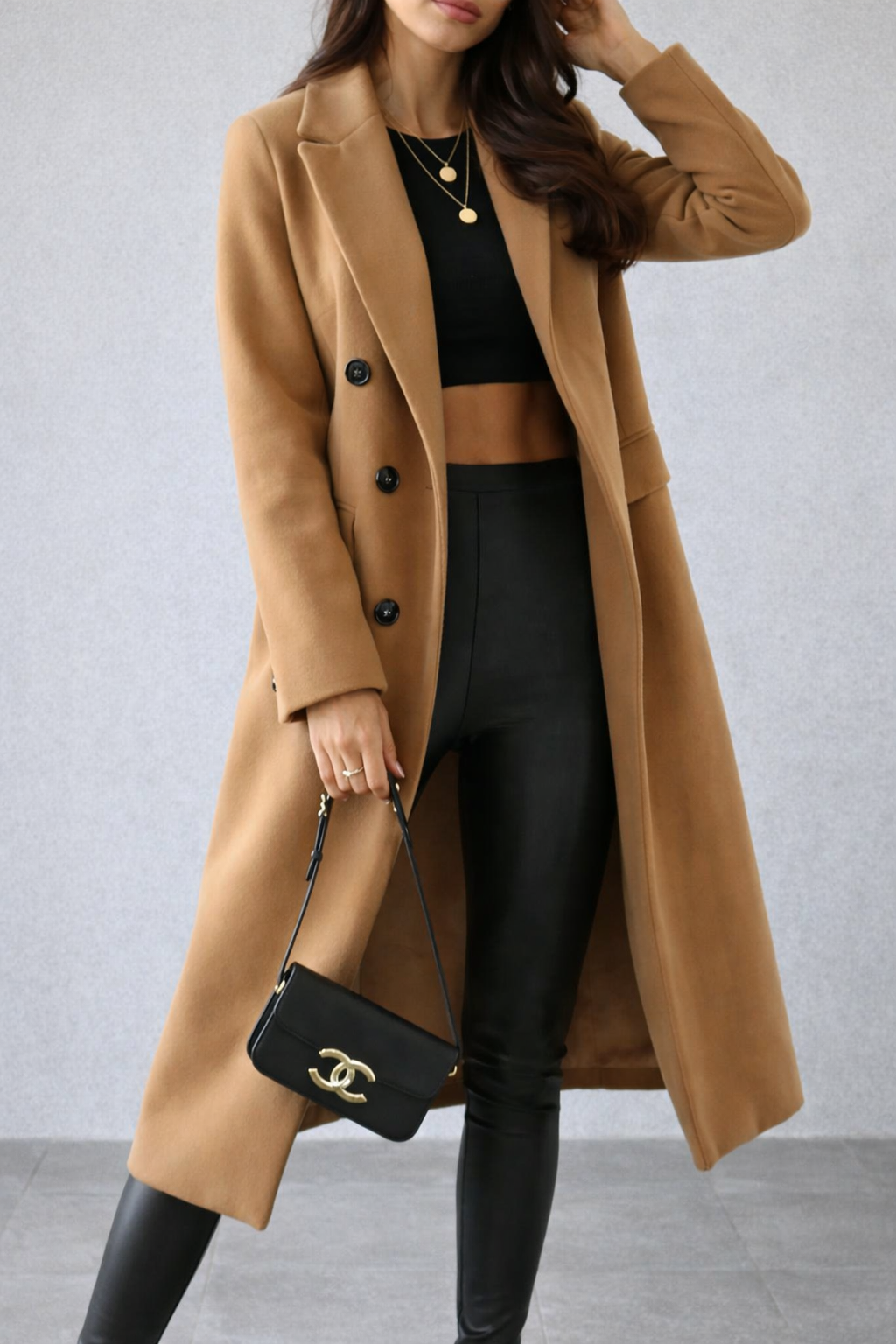 Women’s Double-Breasted Longline Overcoat – Structured Fit