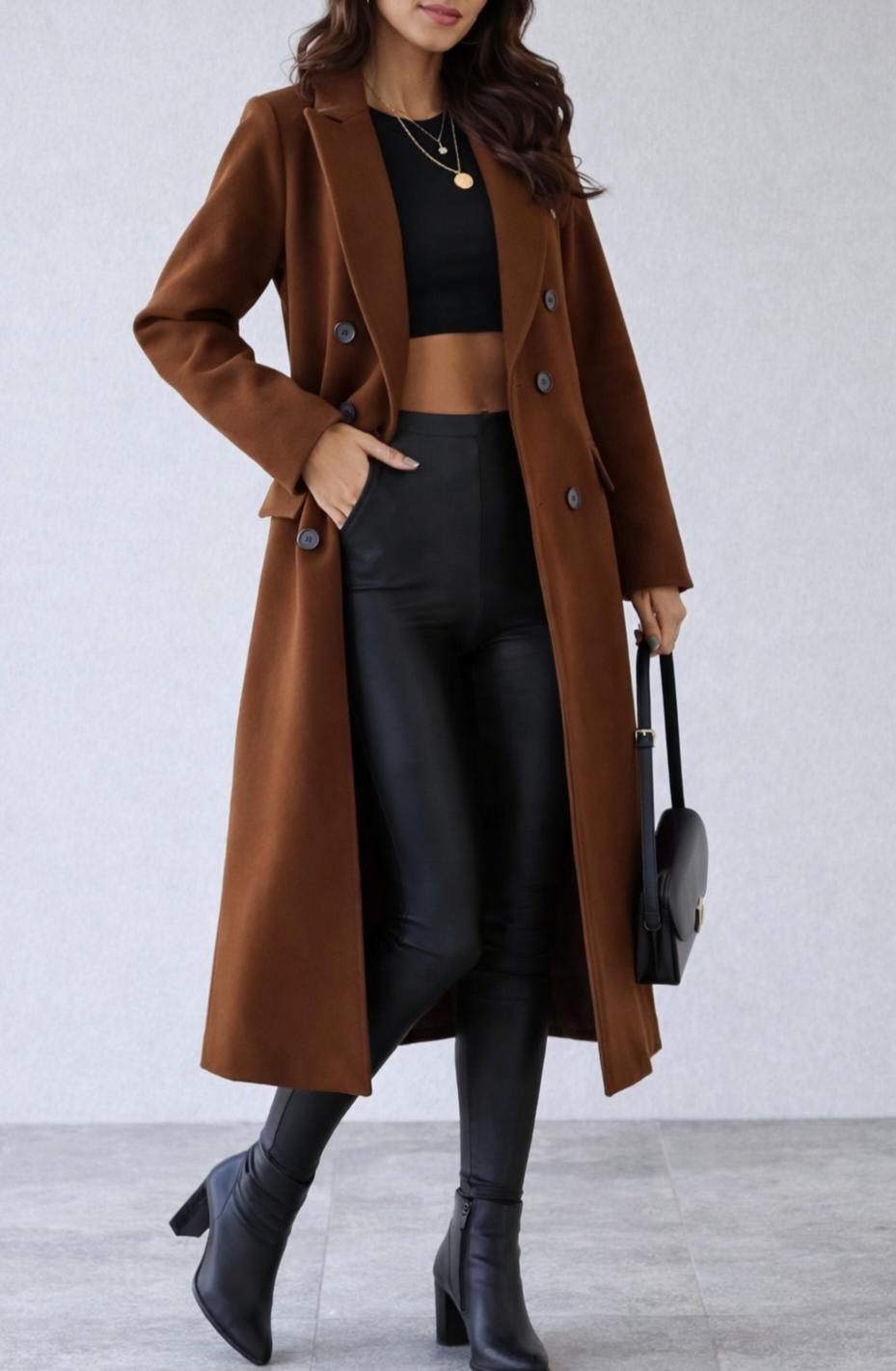 Women’s Double-Breasted Longline Overcoat – Structured Fit