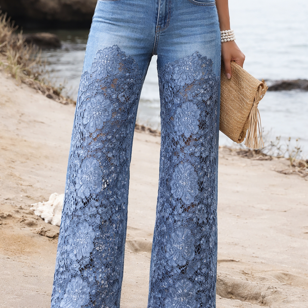 Olivia | Stylish Denim Pants with Wide Leg Lace for Women