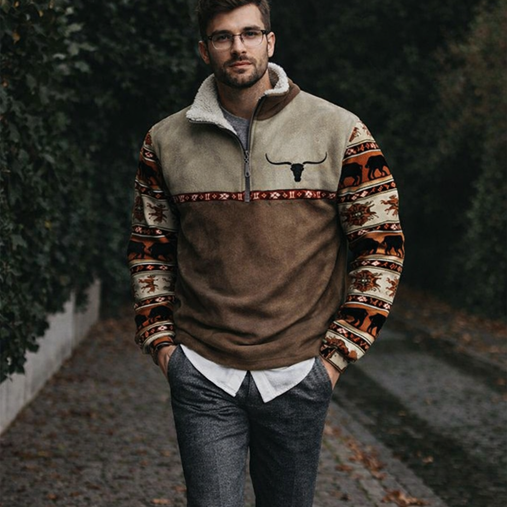 Levi | Men's Zip-Up Sweater With Fur Lining, Country and Western Styling.