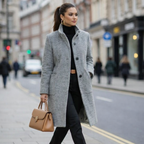 Women's Wool Coat with Long Length and Button Closure