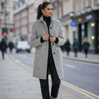 Women's Wool Coat with Long Length and Button Closure