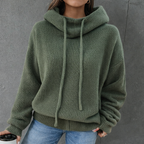 Women's Cowl Neck Knit Hoodie – Comfortable Relaxed Fit Pullover