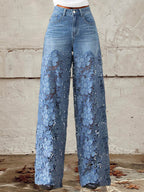 Olivia | Stylish Denim Pants with Wide Leg Lace for Women