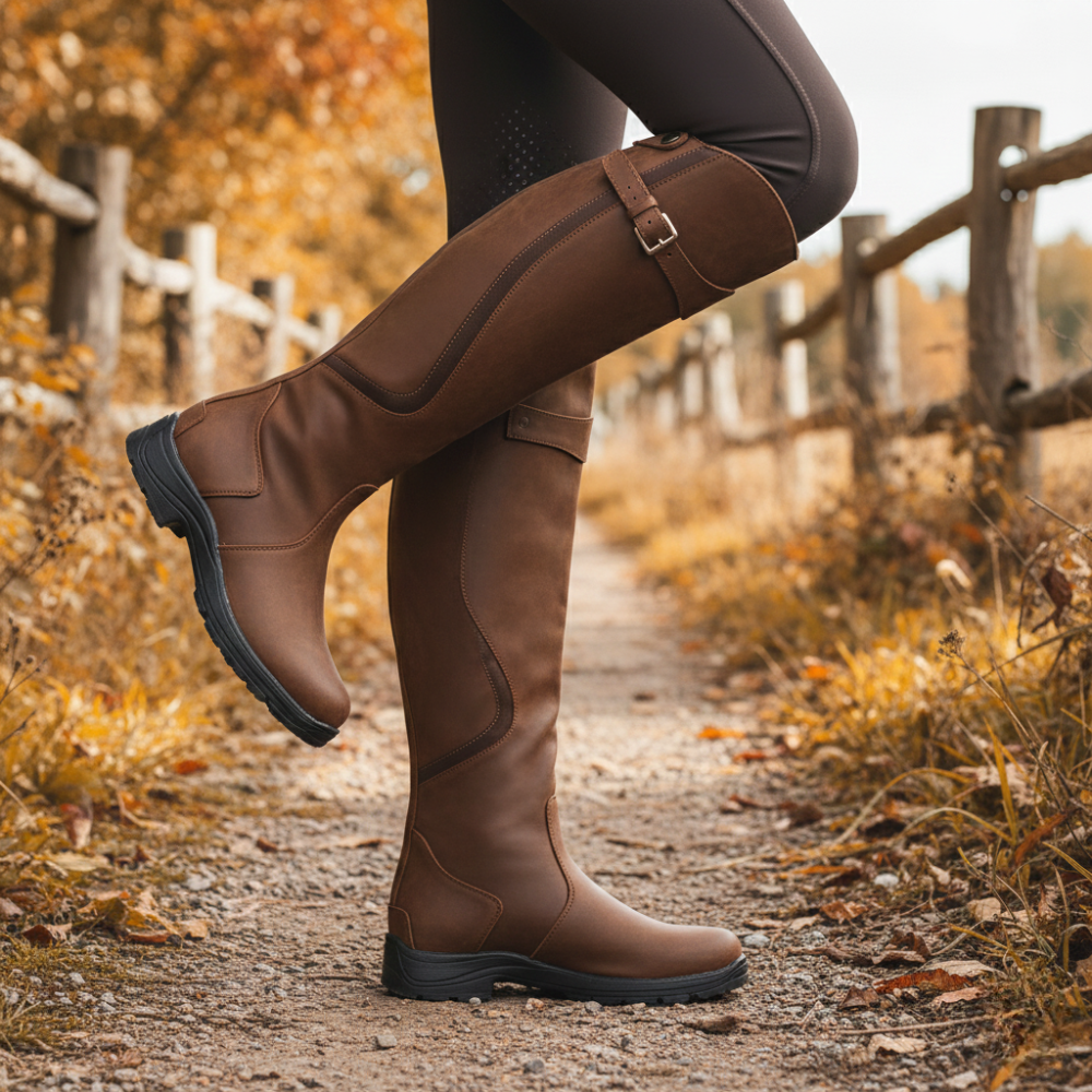 Women’s Knee-High Riding Boots with Side adjustable Buckle – Equestrian Style