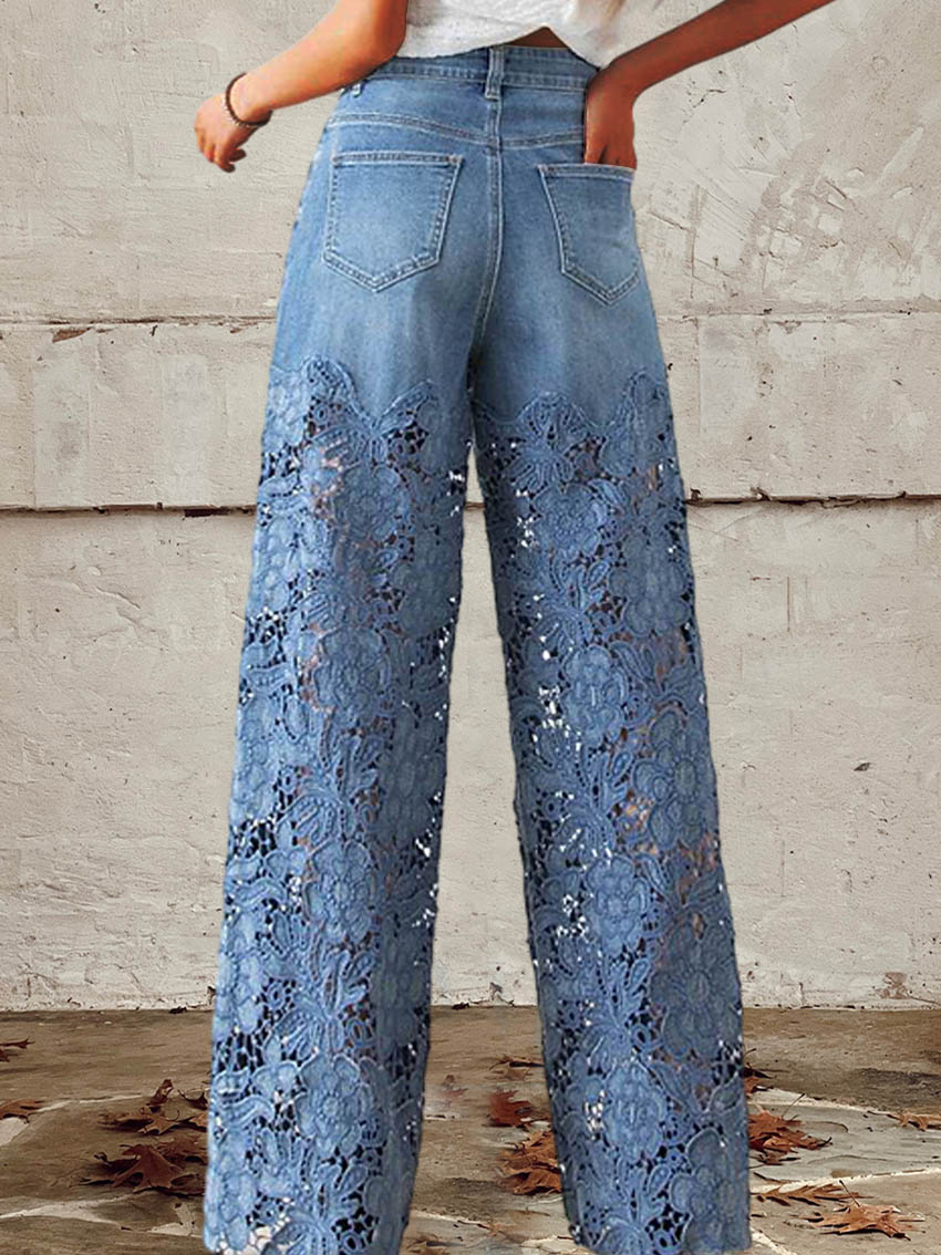 Olivia | Stylish Denim Pants with Wide Leg Lace for Women