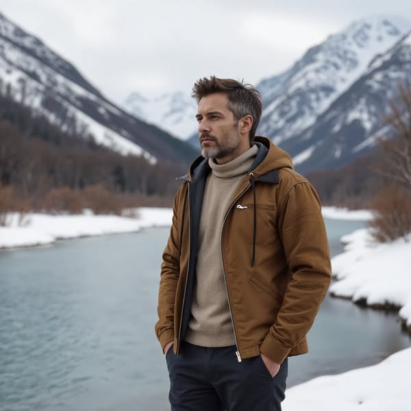 Men's Waterproof Outdoor Jacket with Hood, Country style with Fur Lining