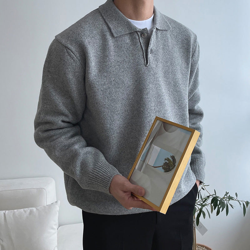 Men's Slim Fit Polo-Style Long-Sleeve Knit Sweater