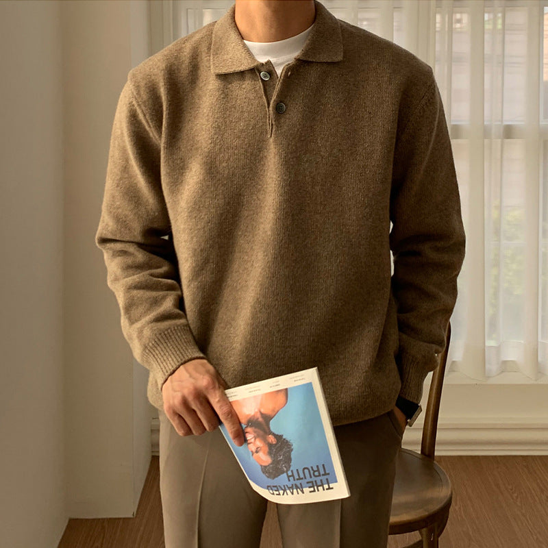 Men's Slim Fit Polo-Style Long-Sleeve Knit Sweater