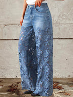 Olivia | Stylish Denim Pants with Wide Leg Lace for Women