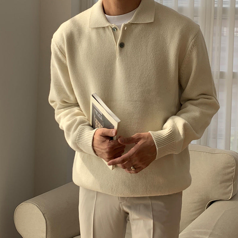 Men's Slim Fit Polo-Style Long-Sleeve Knit Sweater