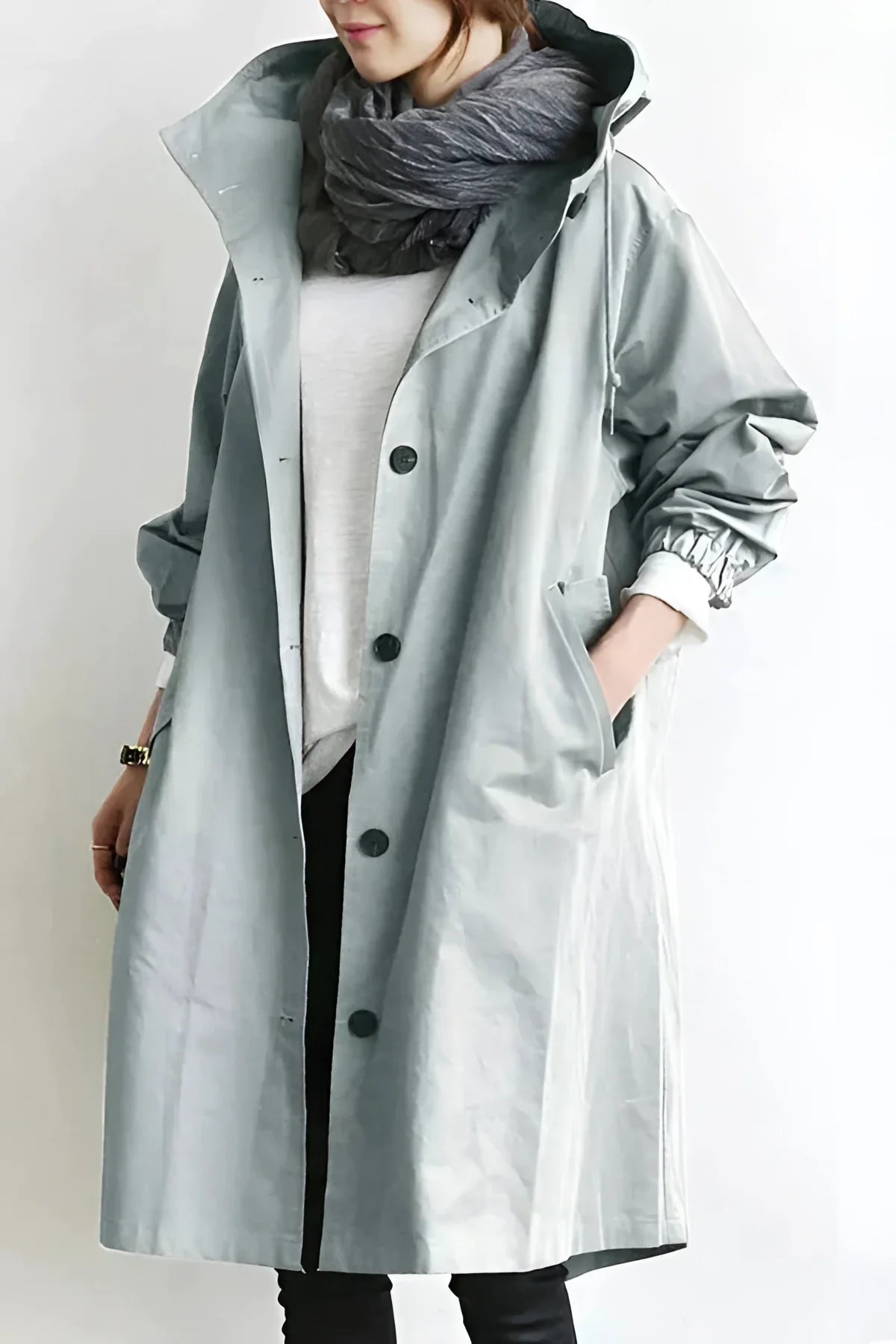 Hooded Coat with Buttons for Women