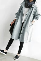 Hooded Coat with Buttons for Women
