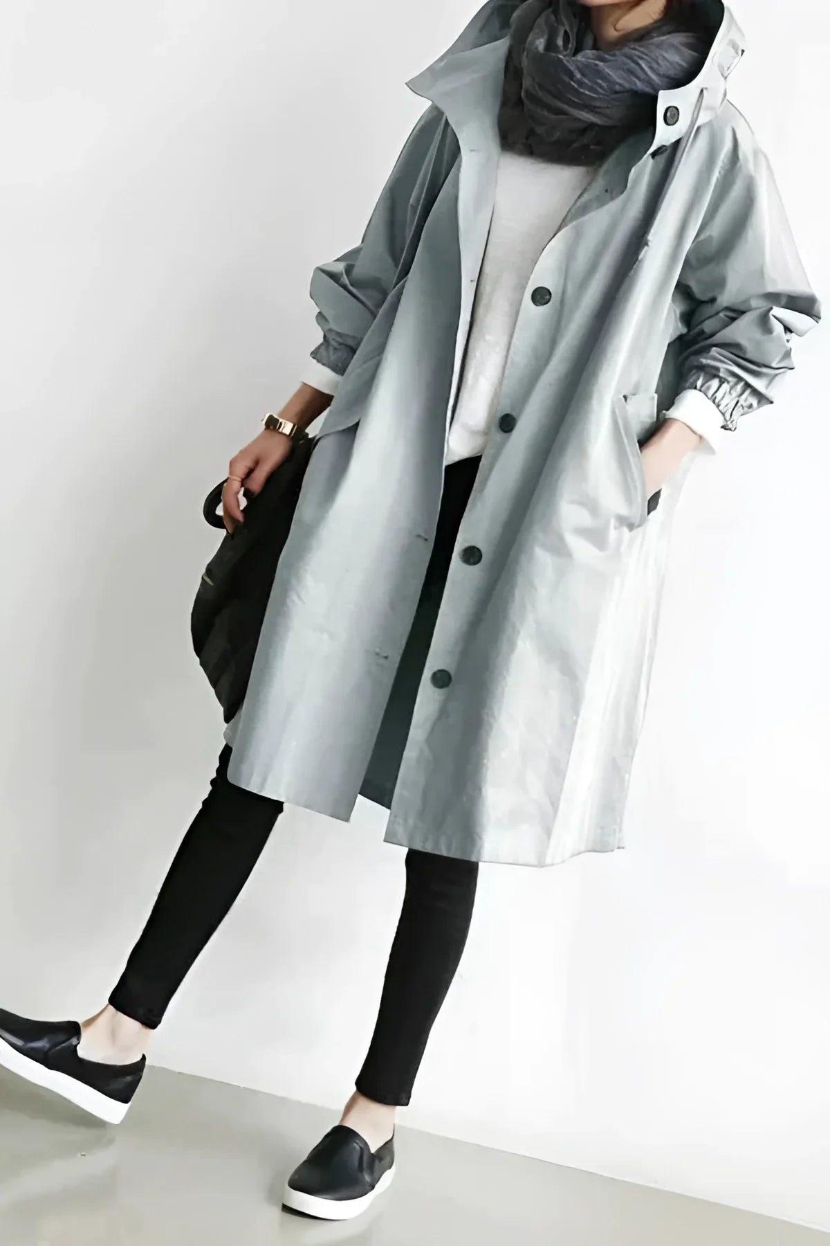 Hooded Coat with Buttons for Women