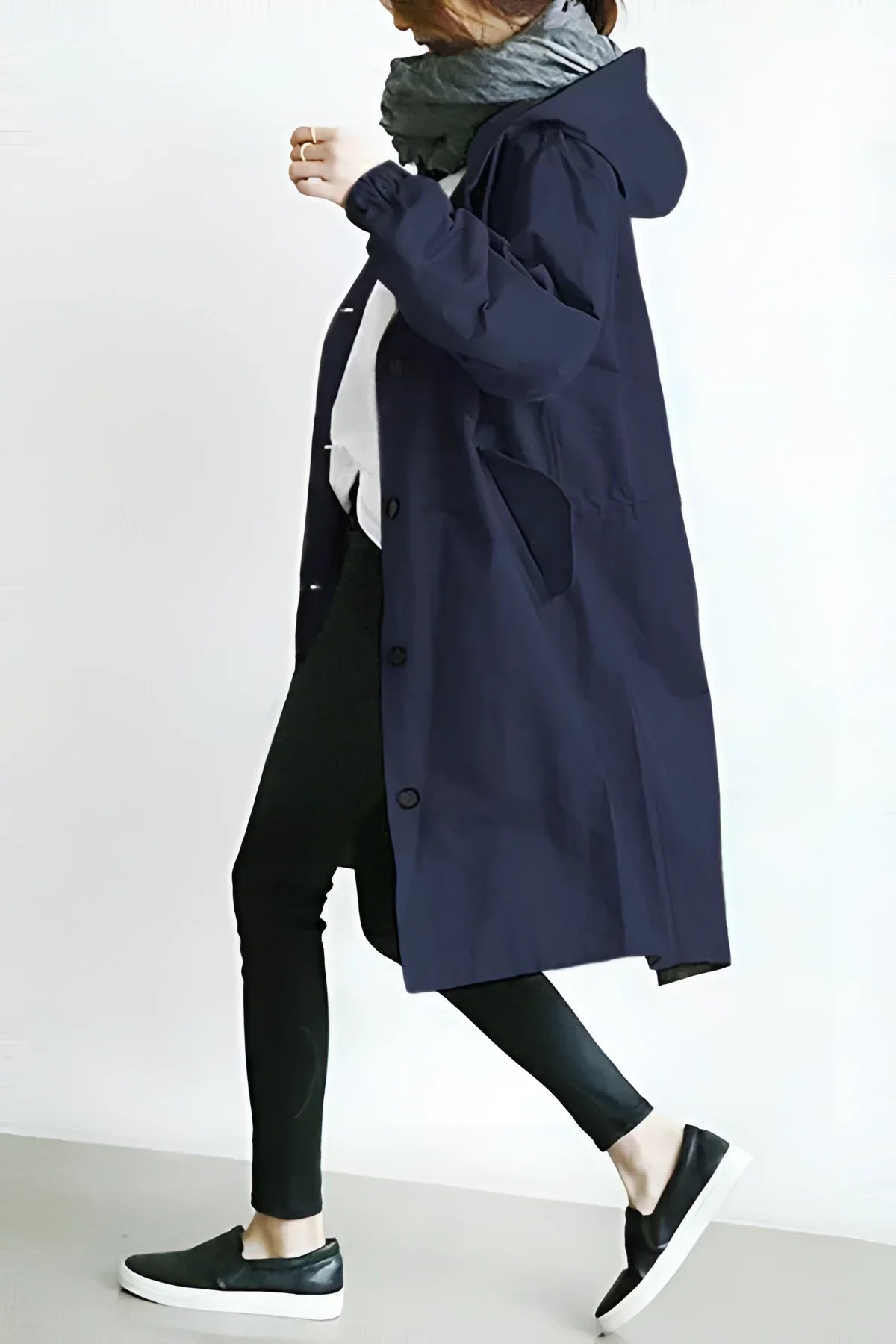 Hooded Coat with Buttons for Women