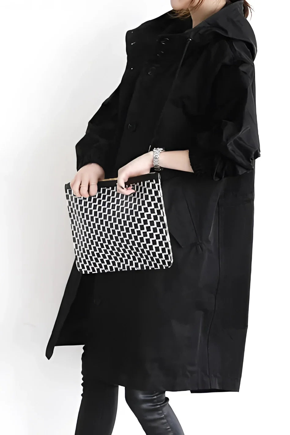 Hooded Coat with Buttons for Women