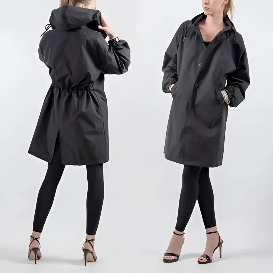 Hooded Coat with Buttons for Women