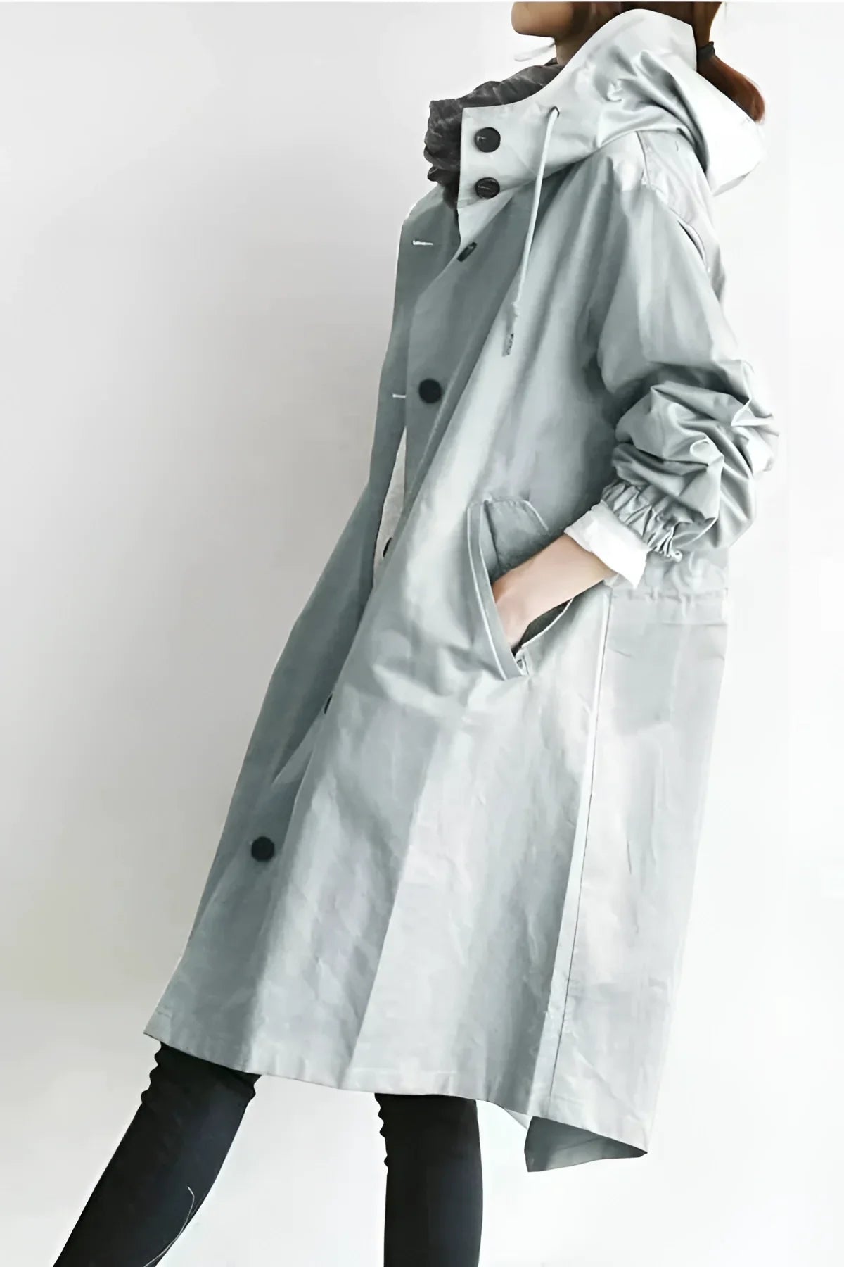 Hooded Coat with Buttons for Women