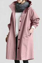 Hooded Coat with Buttons for Women
