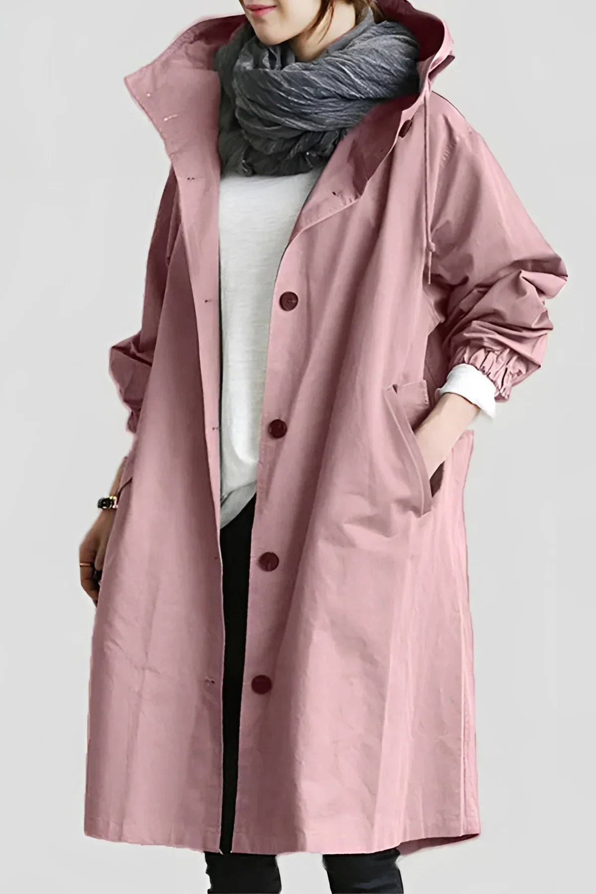 Hooded Coat with Buttons for Women