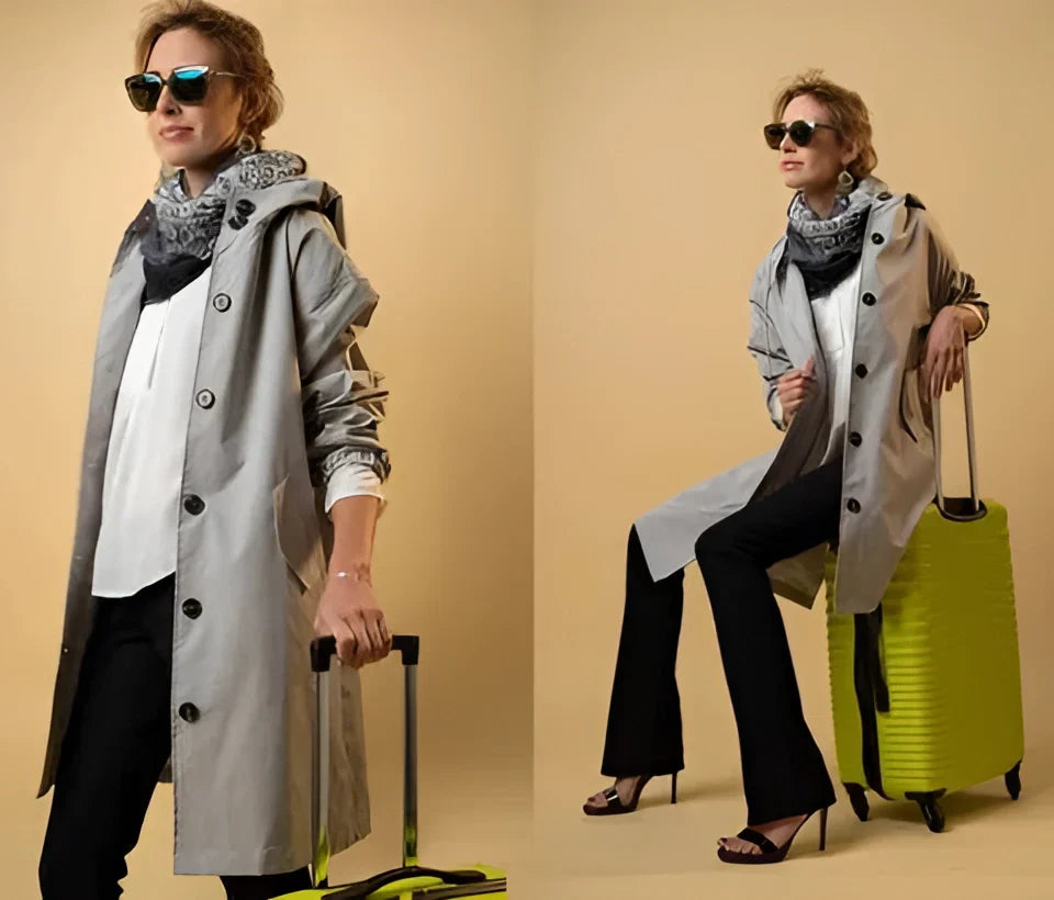 Hooded Coat with Buttons for Women