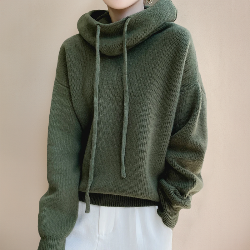 Women's Cowl Neck Knit Hoodie – Comfortable Relaxed Fit Pullover