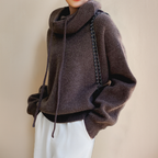 Women's Cowl Neck Knit Hoodie – Comfortable Relaxed Fit Pullover