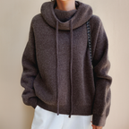 Women's Cowl Neck Knit Hoodie – Comfortable Relaxed Fit Pullover