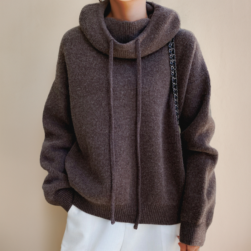Women's Cowl Neck Knit Hoodie – Comfortable Relaxed Fit Pullover