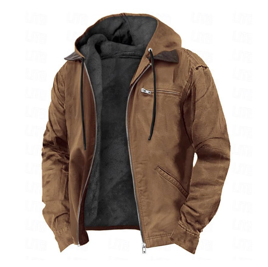 Men's Waterproof Outdoor Jacket with Hood, Country style with Fur Lining
