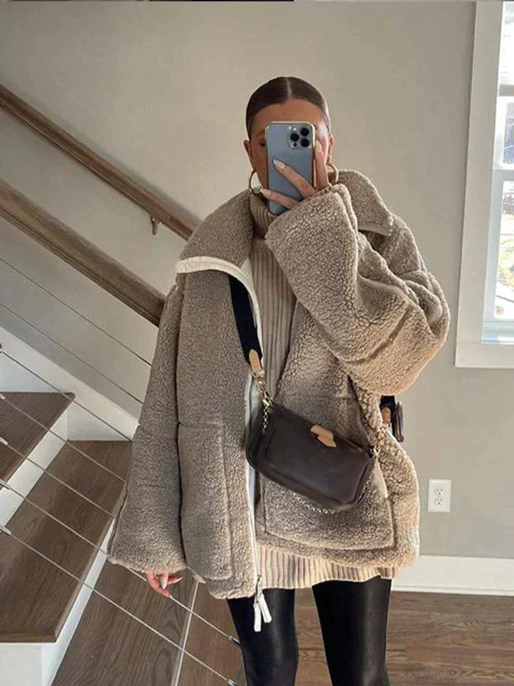 Women's Teddy Fleece Winter Jacket - Stylish and Comfy Zip up Jumper