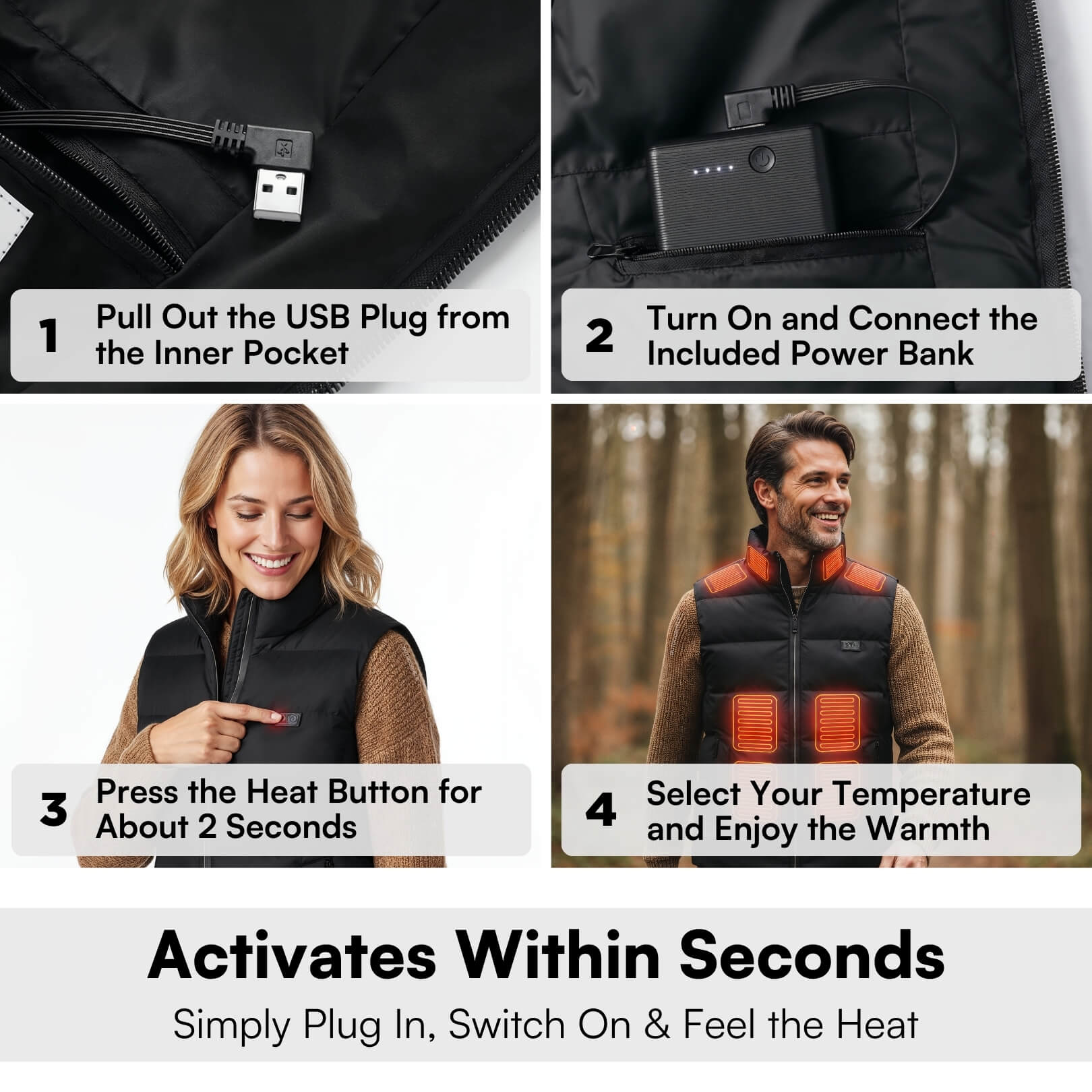 Men's Heated Gilet - Electric Warm Bodywarmer For Outdoors