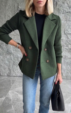 Women’s Double-Breasted Blazer – Knitted Sleeve Style