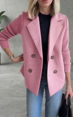 Women’s Double-Breasted Blazer – Knitted Sleeve Style