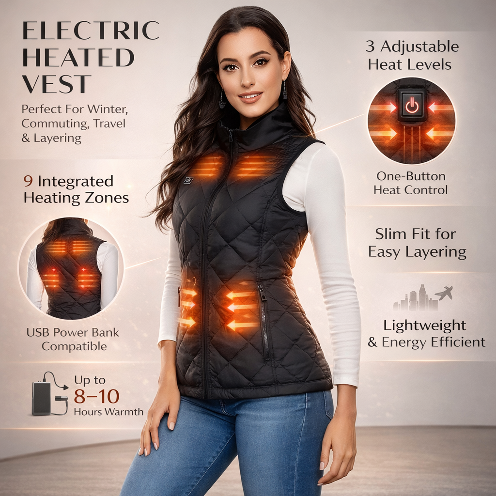 Women’s Heated Vest – Electric Gilet Warm Up Outdoor Winter Body Warmer Jacket