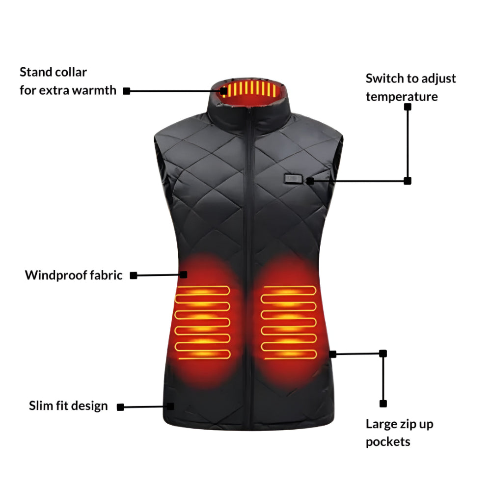 Women’s Heated Vest – Electric Gilet Warm Up Outdoor Winter Body Warmer Jacket