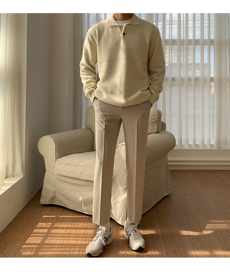 Men's Slim Fit Polo-Style Long-Sleeve Knit Sweater