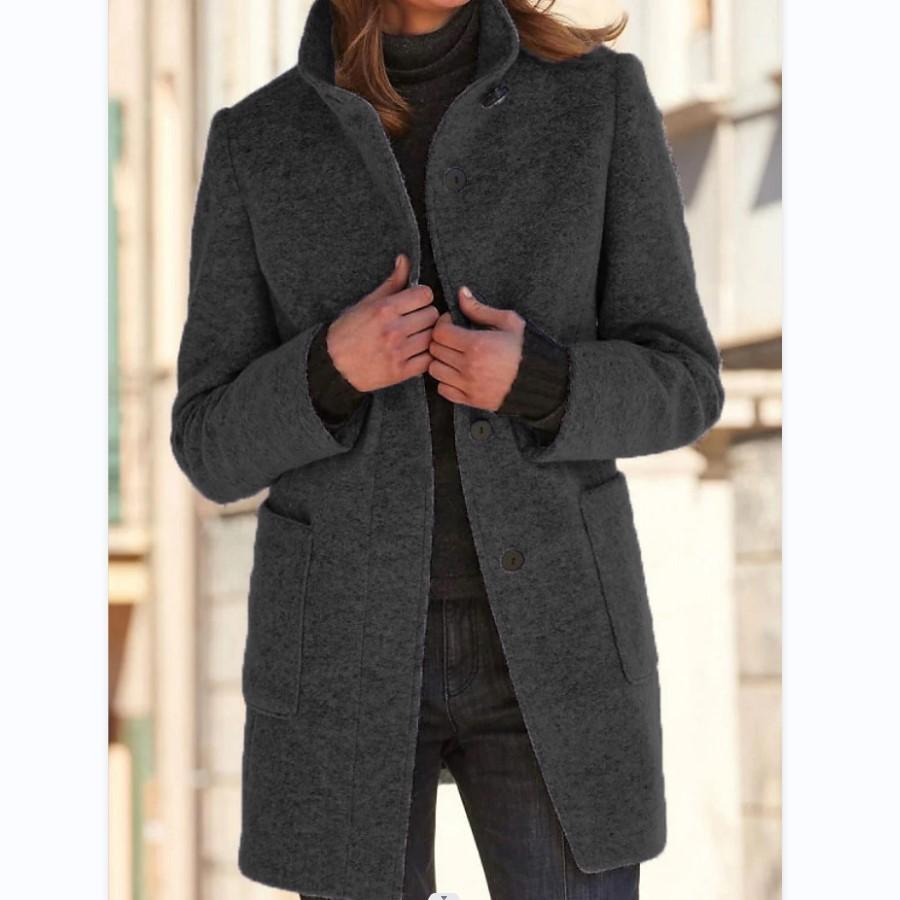 Women's Wool Coat with Long Length and Button Closure