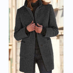 Women's Wool Coat with Long Length and Button Closure