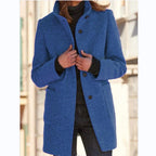 Women's Wool Coat with Long Length and Button Closure
