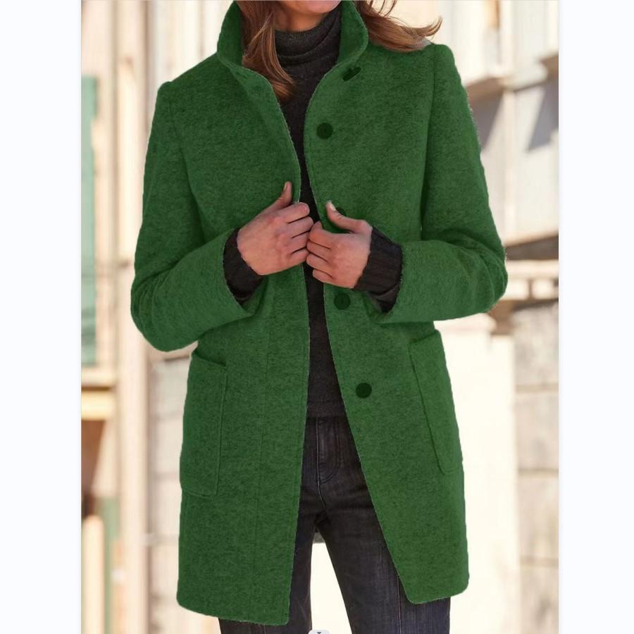 Women's Wool Coat with Long Length and Button Closure