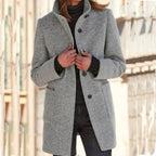Women's Wool Coat with Long Length and Button Closure