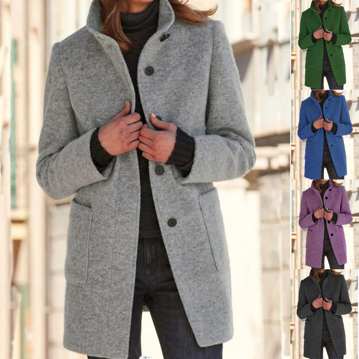 Women's Wool Coat with Long Length and Button Closure