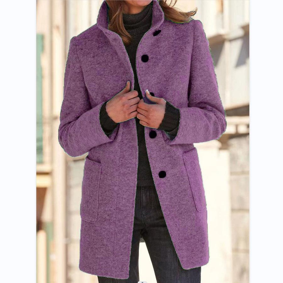 Women's Wool Coat with Long Length and Button Closure