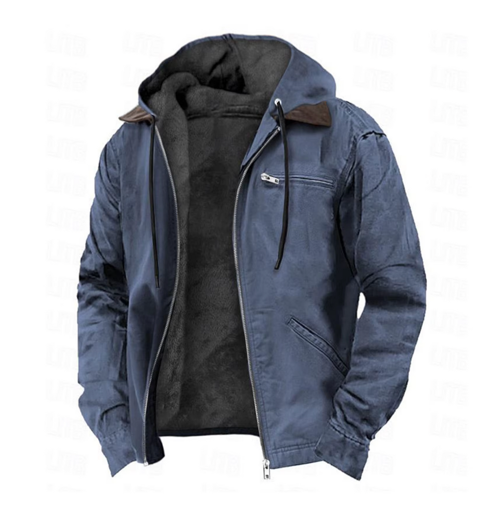 Men's Waterproof Outdoor Jacket with Hood, Country style with Fur Lining
